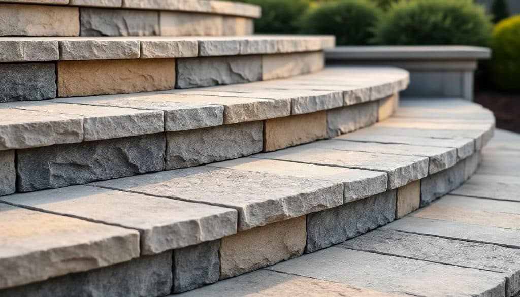 Escalier extérieur en pierre naturelle : marches et nez de marche